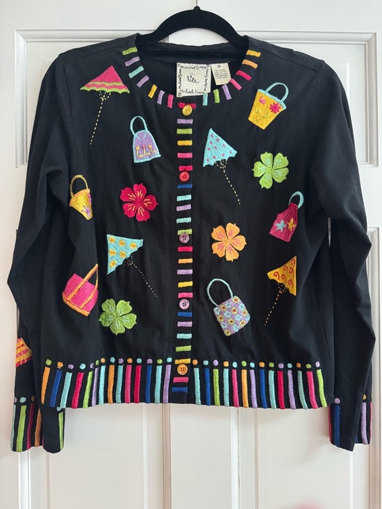 Michael Simon Sweaters - Michael Simon Whimsical Cardigan Embroidered Appliqué Novelty Cotton Cardigan